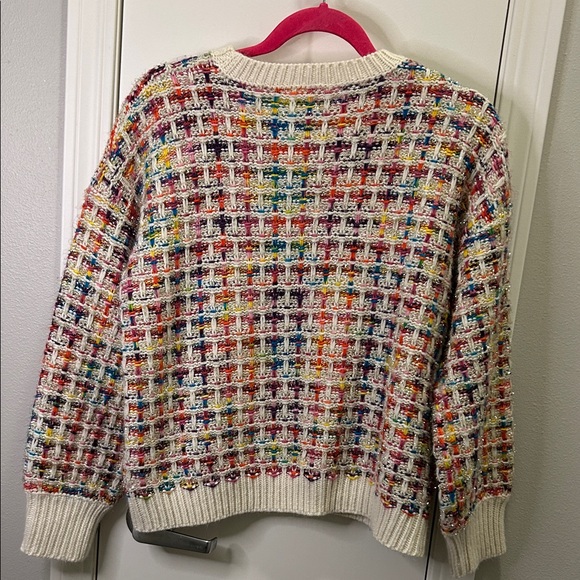 Mystree Sparkly/Colorful Woven Crew Neck Sweater - Picture 6 of 7